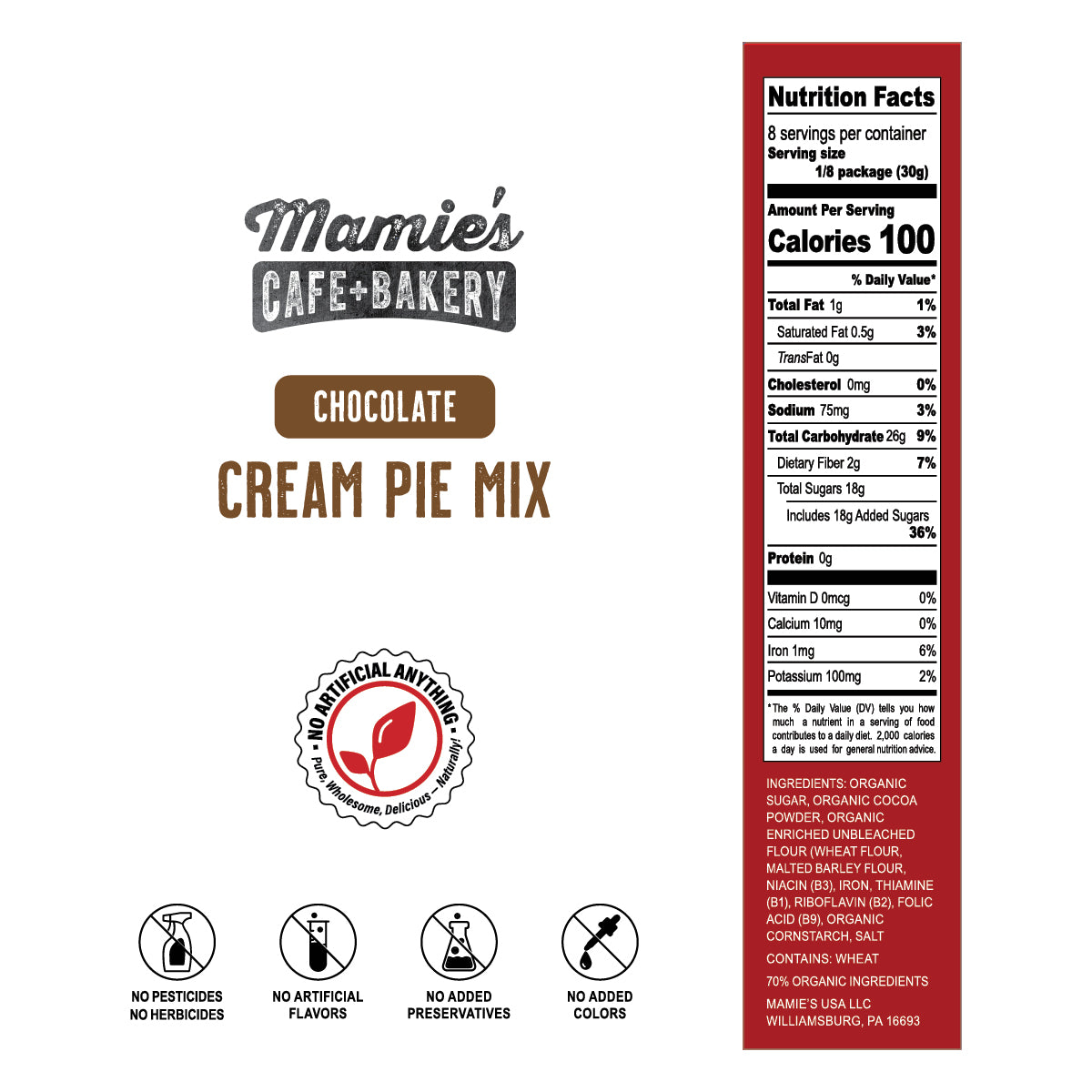 Mamie’s All Natural Chocolate Cream Pie Mix